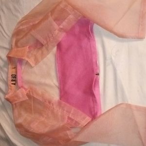 Pink halter denim crop with mesh cover
